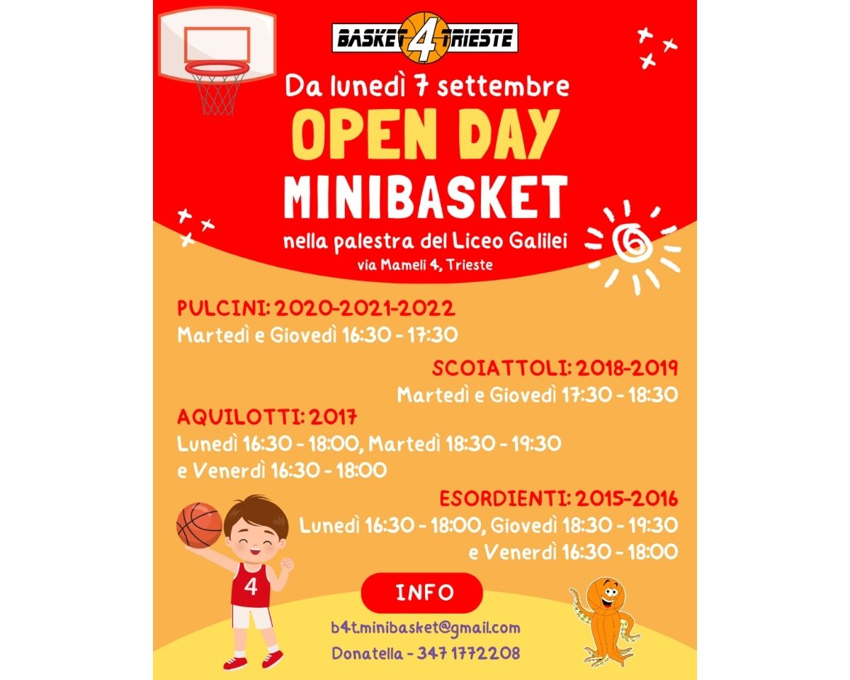 Open Day minibasket dal 7 al 18 settembre al Liceo Galilei
